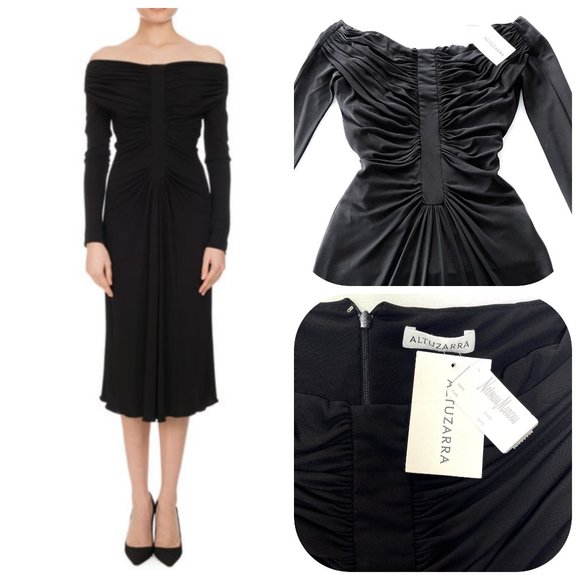 NWT AucAltuzarra Imogene Ruched Off-the-Shoulder Midi Dress